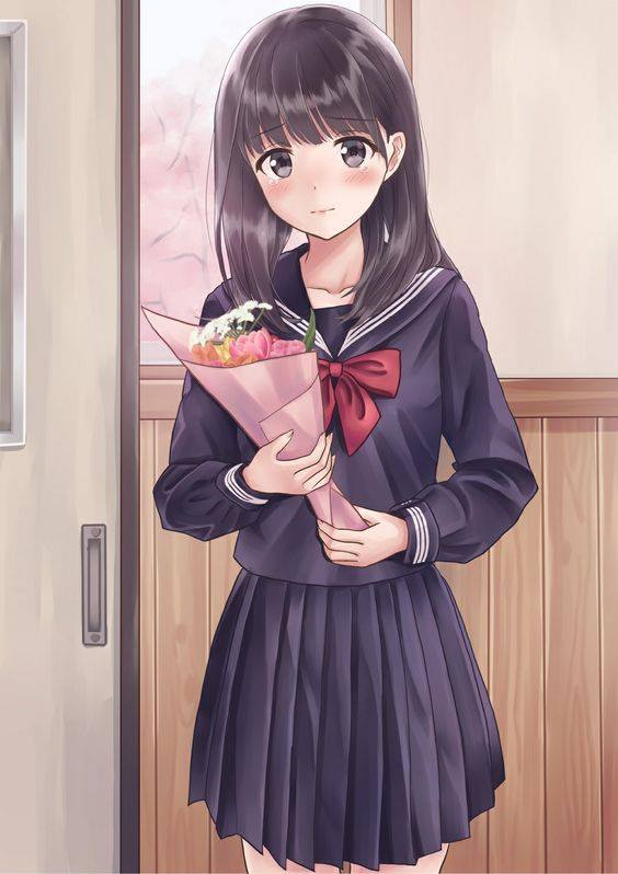 Hình Anime Nữ Học Sinh thay cho bó hoa rất đẹp nhất
