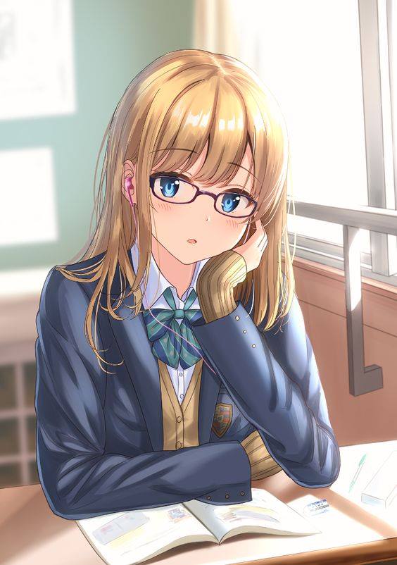 Hình Anime Nữ Học Sinh treo kính cận đẹp