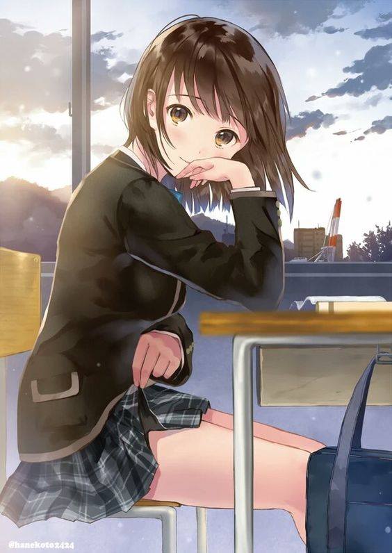 Hình Anime Nữ Học Sinh ngồi học dễ thương