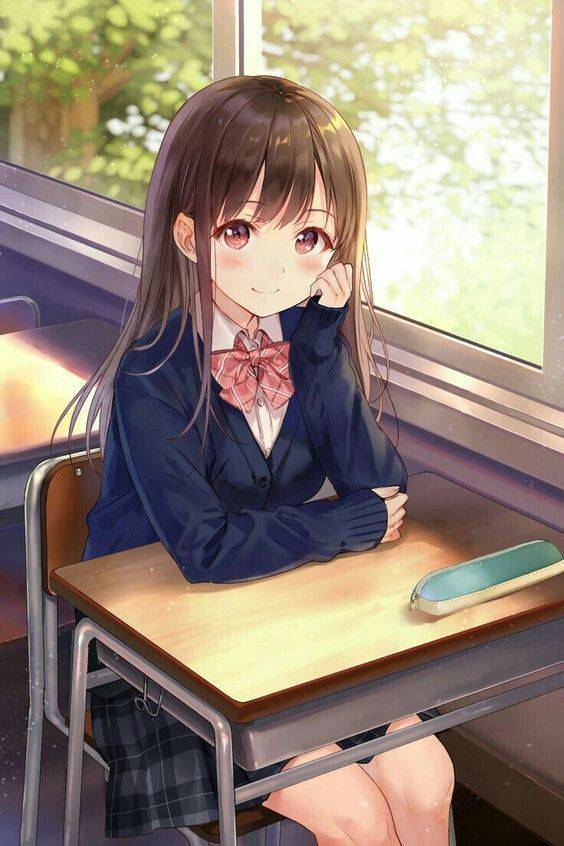 Hình Anime Nữ Học Sinh ngồi trong lớp học