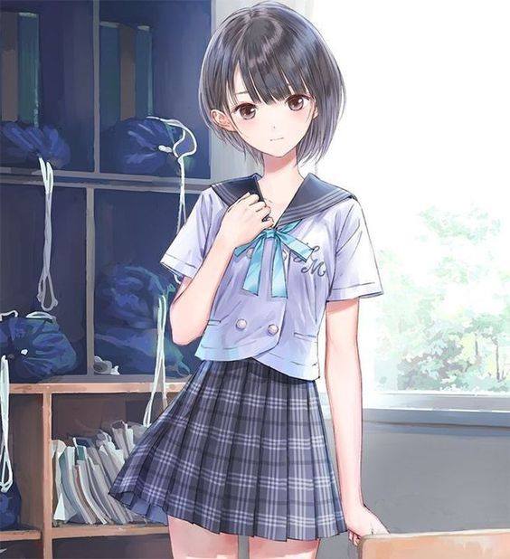 Hình Anime Nữ Học Sinh tóc ngắn xinh xắn